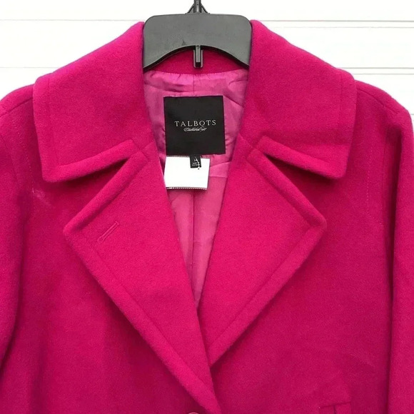 Talbots NWOT Fushia Pink Wool Blend Coat Mid Length Pockets Back Pleat Size 14 - Picture 4 of 14